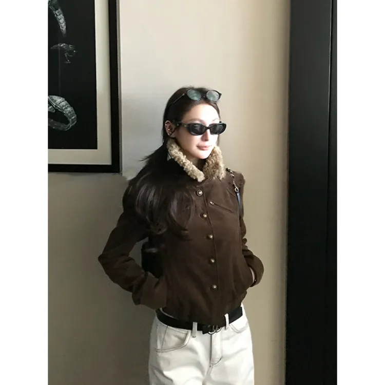 东京故事 设计摩登翻领工艺外套百搭工装风夹克上衣女H1006