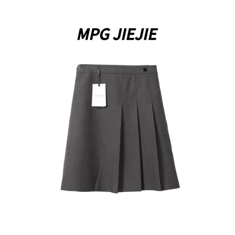 MPG JIEJIE【曼舞裙2】大码早秋高腰弹力灰色褶皱半裙