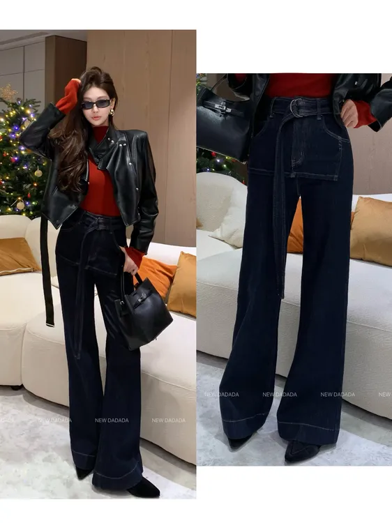利达 NEW DADADA 牛仔屁连裤高腰宽松时尚潮流百搭牛仔裤QDM2153