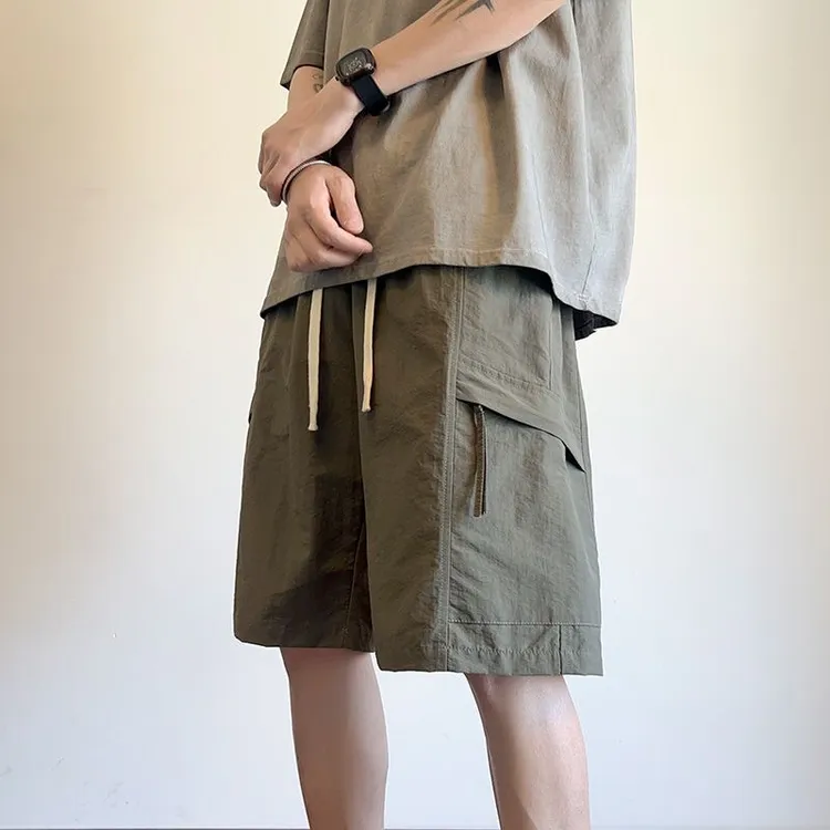 2025新款工装短裤男夏季薄款冰丝青少年美式宽松五分裤直筒阔腿潮