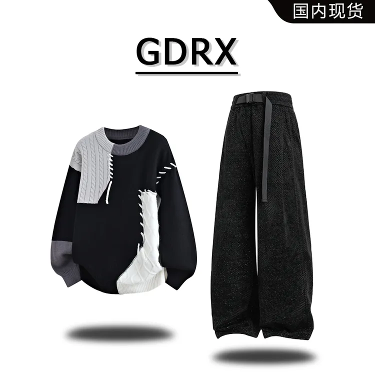 GDRX美式复古圆领针织衫毛衣男秋冬高级感时尚痞帅上衣
