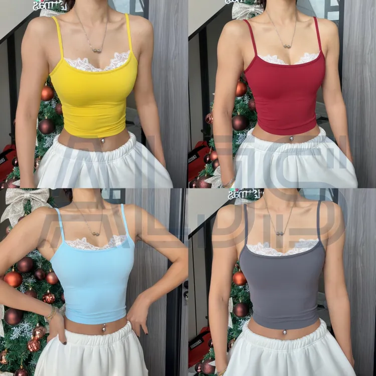 ALJS新款纯欲风吊带瑜伽背心女内搭带胸垫美背性感外穿健身上衣女