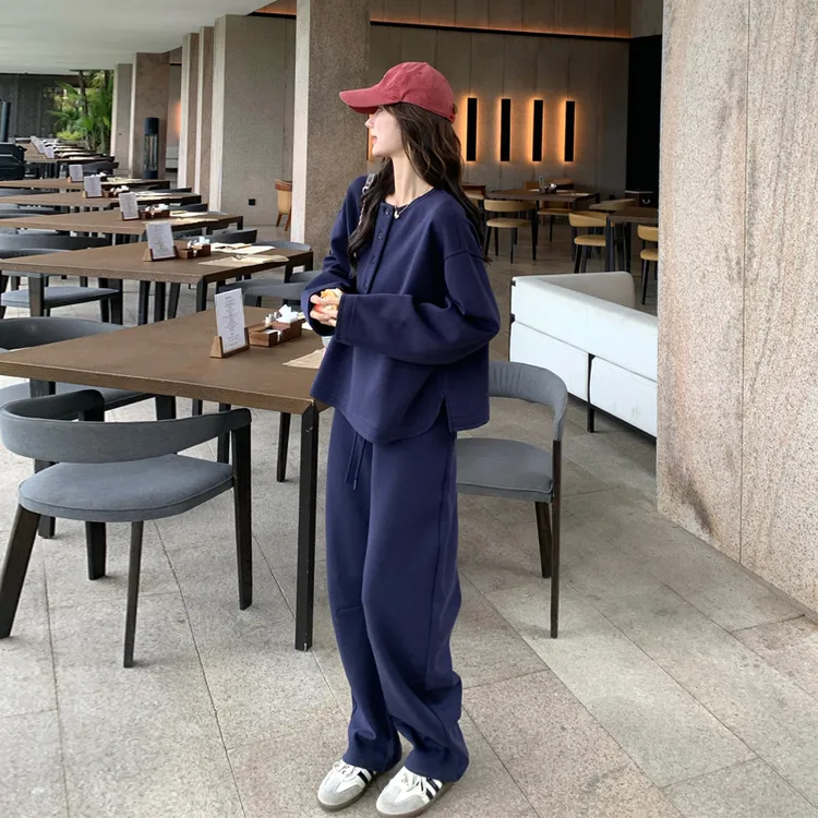 慵懒风休闲运动卫衣套装裤女2025春秋新款韩系穿搭设计感两件套潮