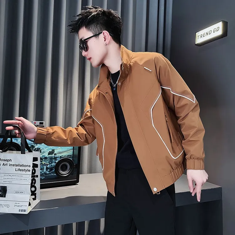 外套男士春秋季新款修身立领夹克衫男装2025年帅气潮牌休闲上衣服