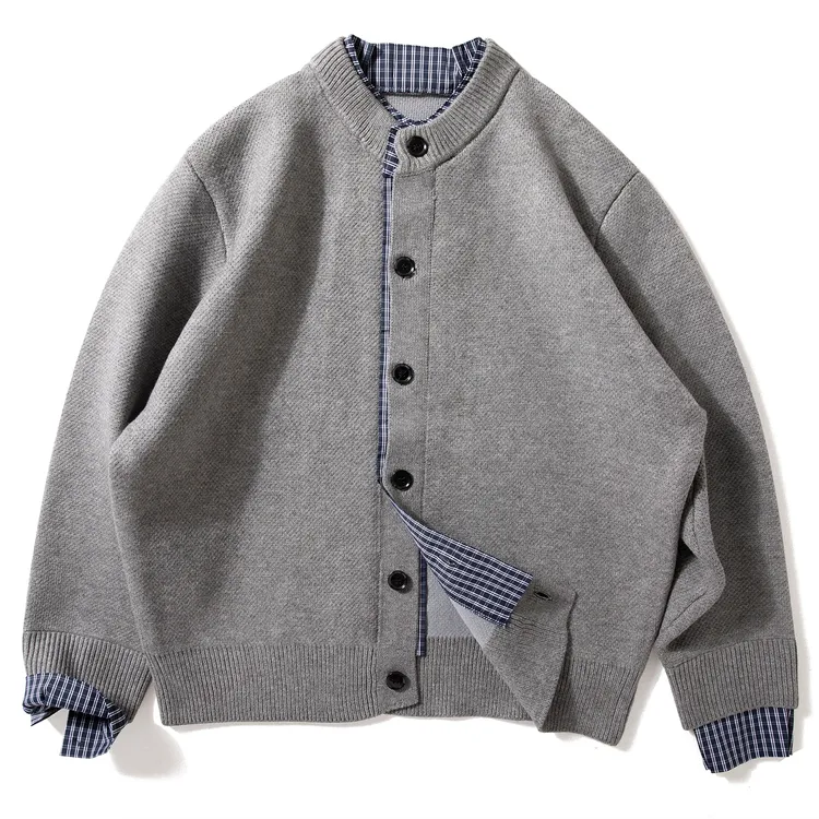 Enbi Simcotton美式休闲毛衣外套重磅厚实上衣秋季假两件针织开衫