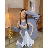 Dazi金大支  网纱木耳边爱心毛衣女开衫外套0923/0399