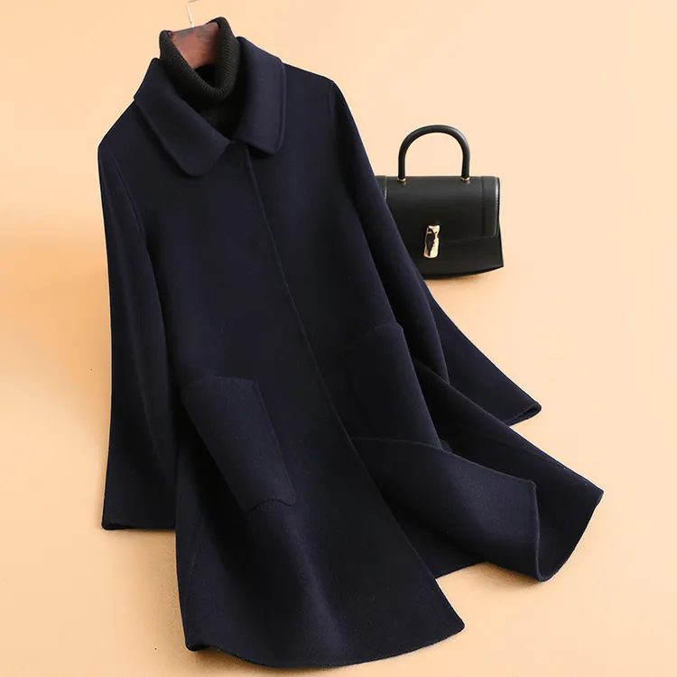 25秋冬新款中老年贵妇大码妈妈装中长款双面羊绒大衣女羊毛呢外套