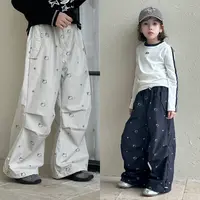 女童秋款休闲裤2025秋季新款儿童直筒高腰满印工装阔腿裤Q13780