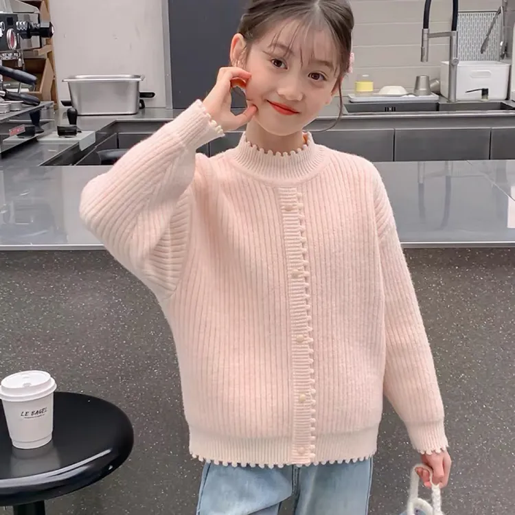 【不起球】毛衣女童针织打底衫新款冬季上衣一体绒加厚大童女孩冬装