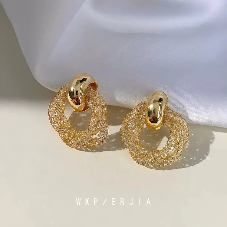 合金耳饰 合金耳饰 金色网耳环时尚气质名媛风个性轻奢高级感耳钉