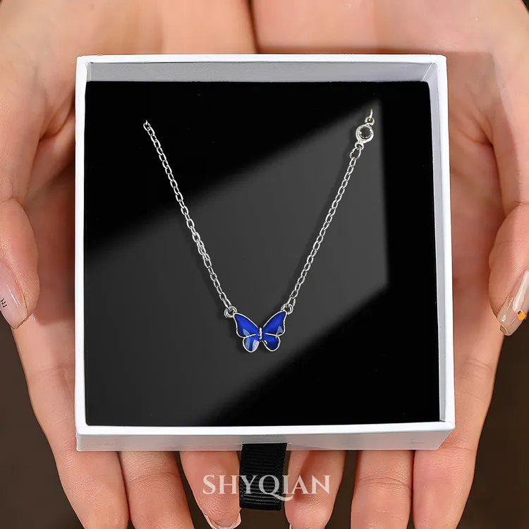 合金项链 温感变色蝴蝶项链轻奢小众高设计级感锁骨链闺蜜吊坠ins