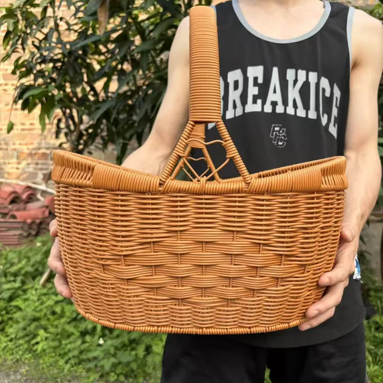 家用厨房纯手工编织仿藤特大号元宝手提菜篮子买菜篮鸡蛋篮非竹编