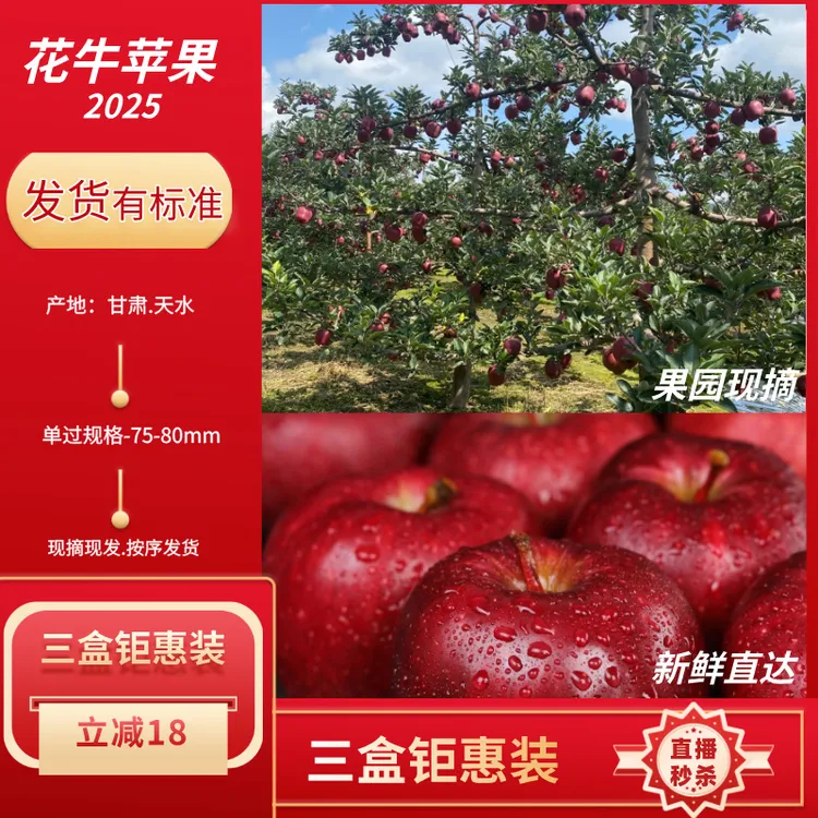 甘肃天水花牛苹果脆粉两吃当季新鲜水果现摘发货