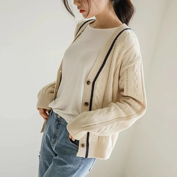 小个子毛衣外套女2025春秋新款加厚v领长袖宽松上衣秋冬针织开衫