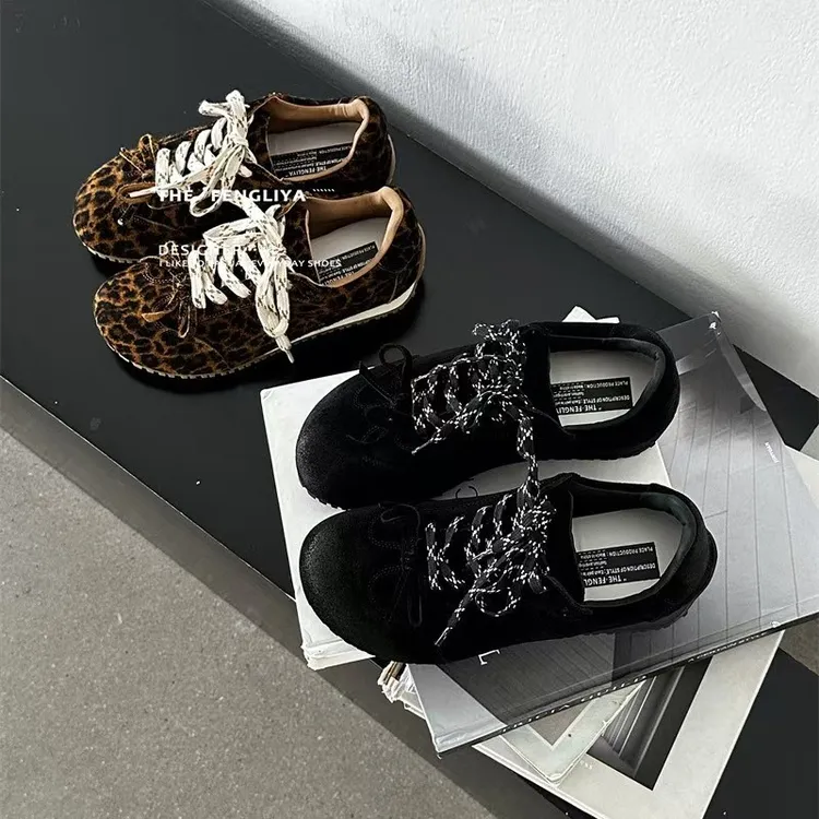 惠复古德训鞋女鞋2026时尚新款豹纹休闲阿甘鞋百搭潮流平底运动
