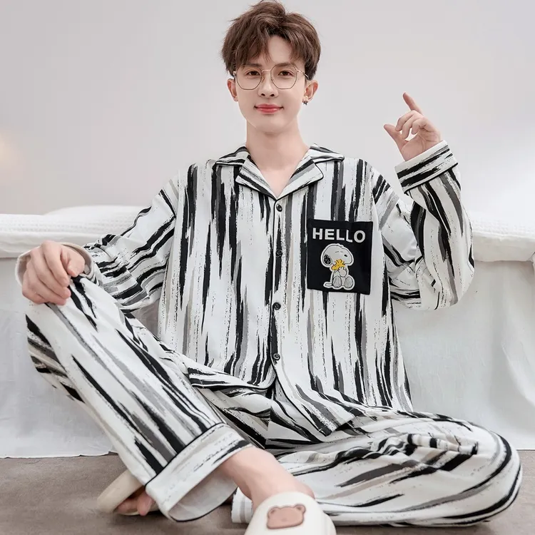 青少年睡衣男款纯棉长袖长裤2025新款春秋季卡通学生加大码家居服