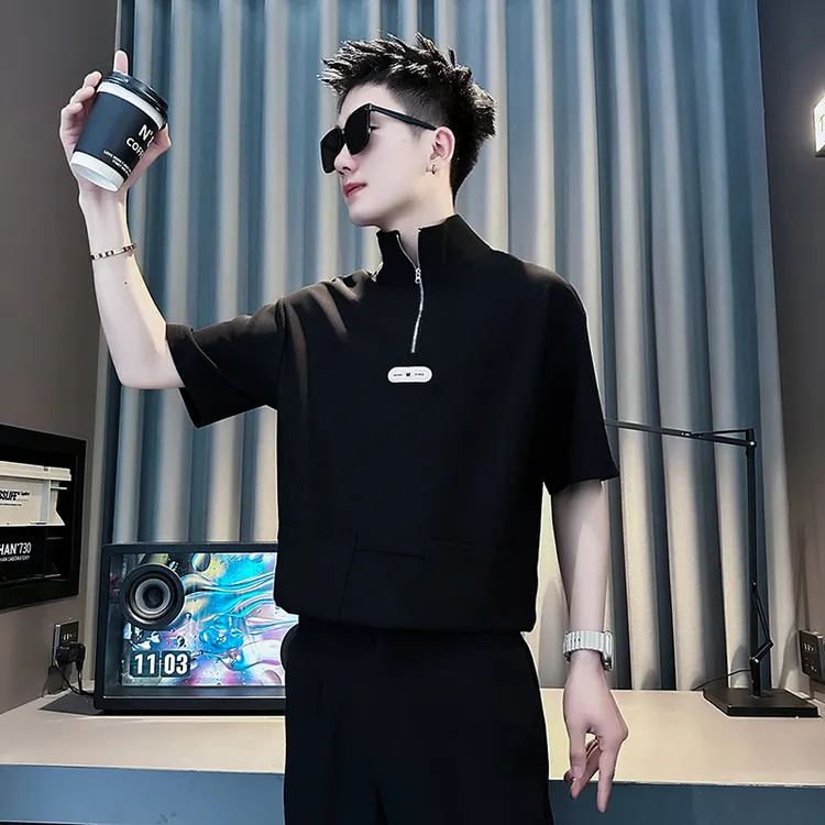 设计感半拉链POLO衫男款夏季短袖2025新款爆款潮牌立领男装上衣服