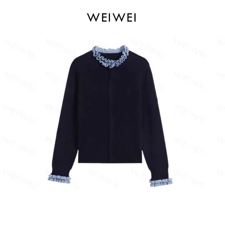 荷叶边拼色针织开衫sk011