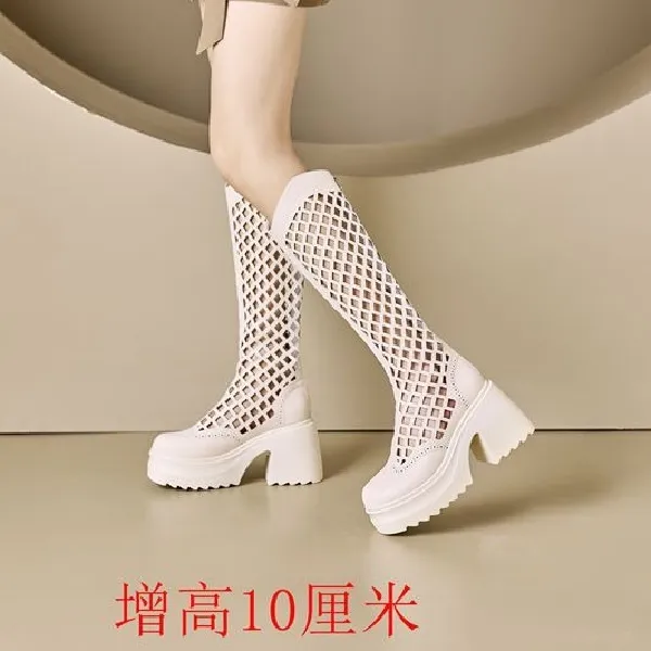 2025年新款不过膝长靴春夏高跟骑士靴厚底瘦瘦凉靴长筒增高靴子女