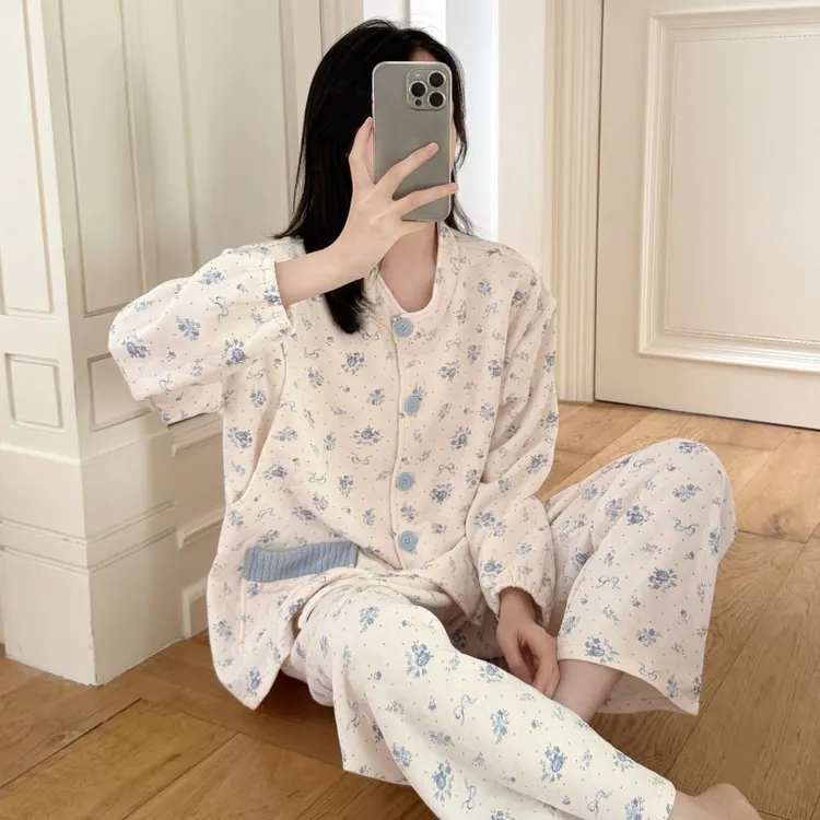 【送帽子】孕妇睡衣秋冬季带胸垫空气棉产后哺乳月子服保暖大码喂奶