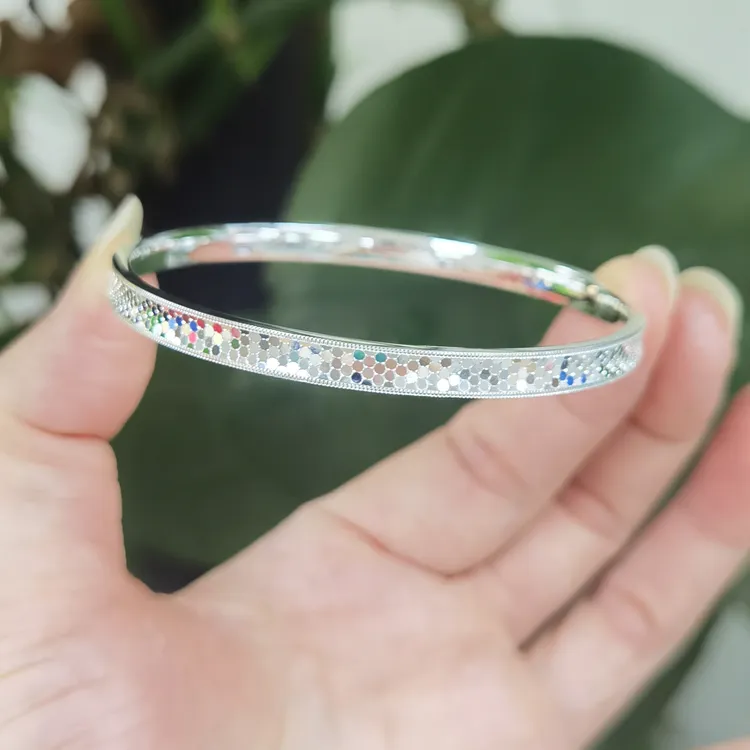 足银手镯 足银999.9凹面龙鳞实心闭口年轻时尚百搭款爆闪手镯