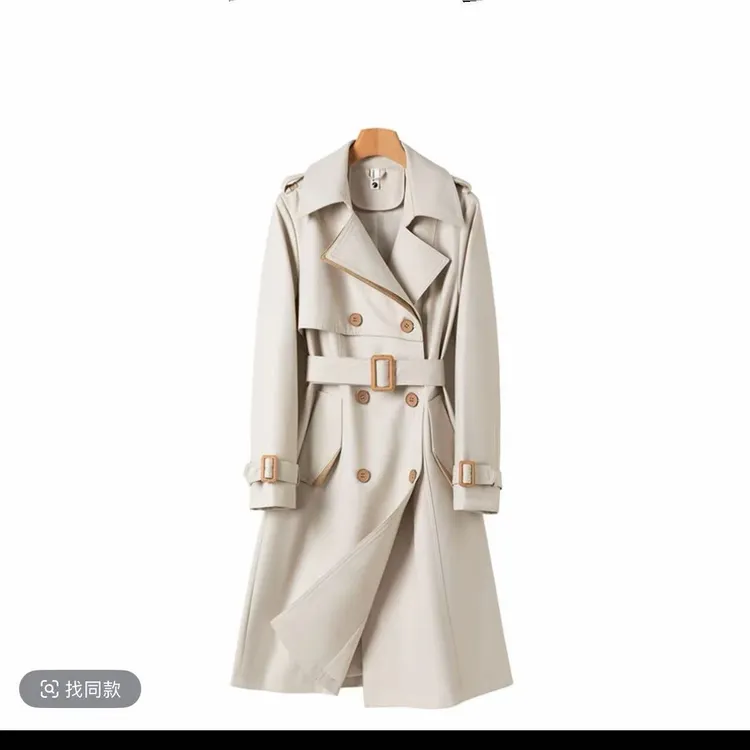 【F047】春秋季新款修身气质撞色风衣外套中长款英伦风休闲大衣