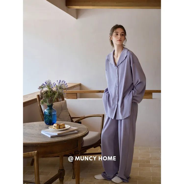曼系“极简小暖宝”海岛绒香芋紫睡衣少女秋冬季宽松保暖气质套装