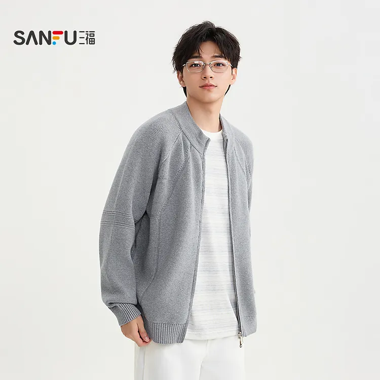SANFU/三福25早秋季男士时尚开衫毛衣分割结构设计宽松上衣504129