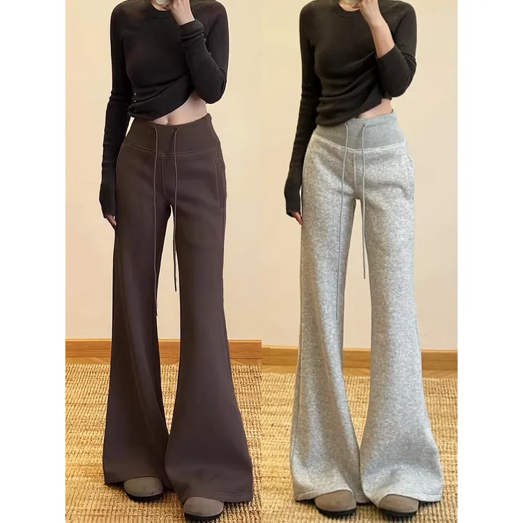 撤柜美式加绒lulu垂感微喇运动裤女秋季2025新款修身显瘦马蹄喇叭