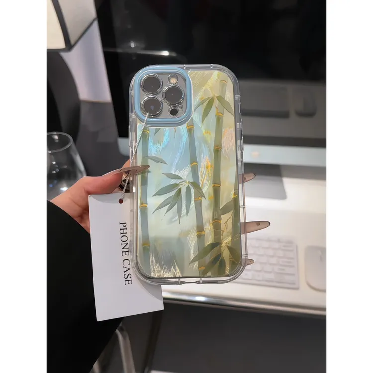 金箔竹子适用苹果16promax泡芙手机壳iPhone15羽纱华为oppo小米15