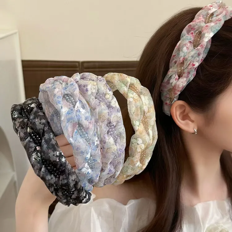 时尚轻奢气质发饰百搭编织麻花宽边发箍复古网纱夏季带齿头箍发卡