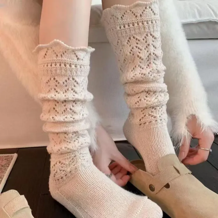 穿搭感镂空针织花型网眼堆堆袜女甜美百搭显瘦针织镂空小腿袜SF