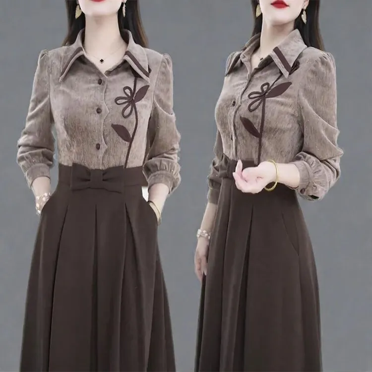 2025假两件中长款POLO领休闲裙子秋季新款时尚气质设计感连衣裙女