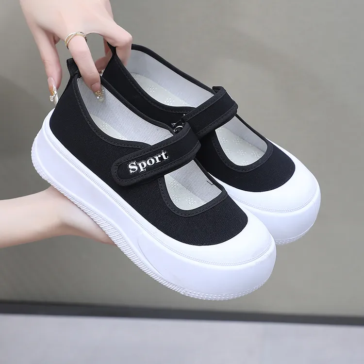 大头玛丽珍女鞋2025春夏新款魔术贴防滑轻便帆布鞋百搭厚底板鞋