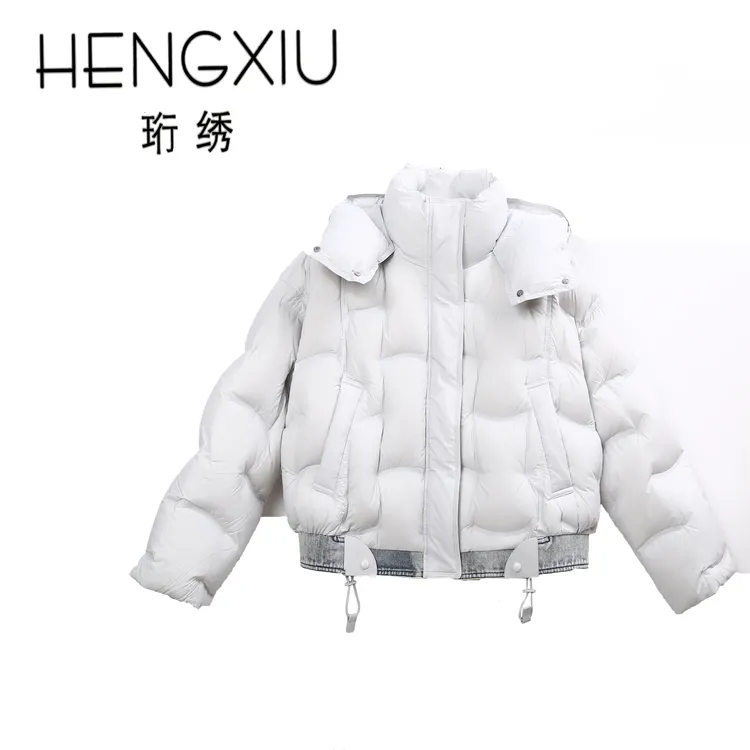 珩绣2025泡芙牛仔拼接90白鸭绒加厚百搭时尚羽绒服外套GJ7860-1