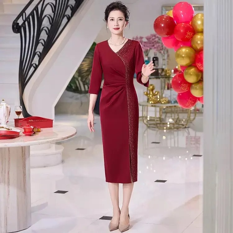 【多色】喜婆婆改良旗袍礼服裙喜妈妈高端婚宴晚礼服连衣裙日常J