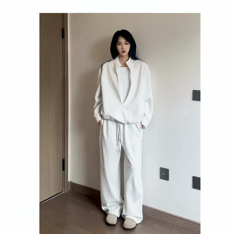 正品 松弛感休闲穿搭挺阔假两件卫衣男宽松阔腿卫裤运动套装