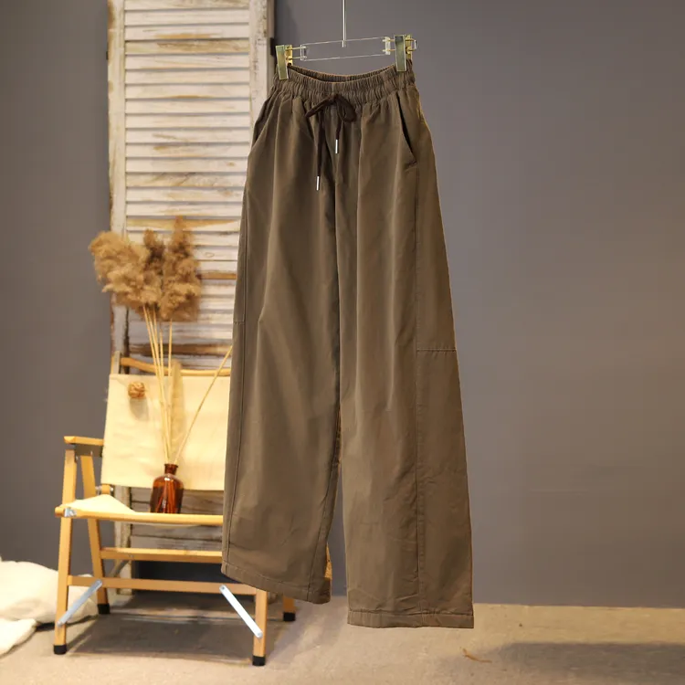 上新2025年冬季麻味简单百搭日系加绒长裤宽松抽绳双层舒适文艺女