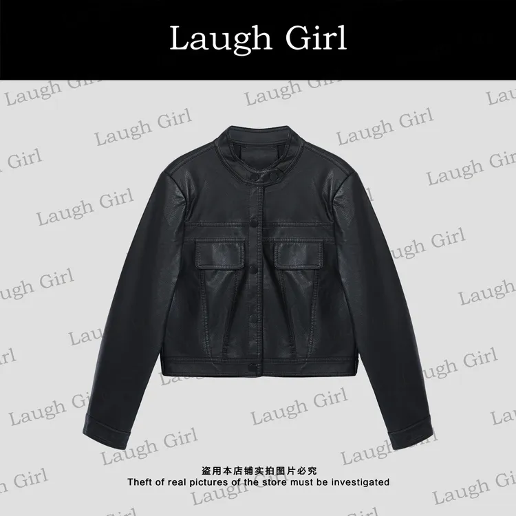 楚楚君 Laugh girl【街头风尚】短款皮衣黑色秋季短外套 WL53101J