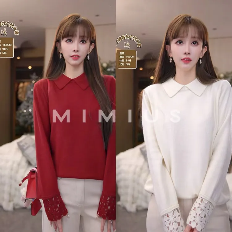 【mimius】P 羊毛兔毛小翻领袖口镂空针织衫 WG11170