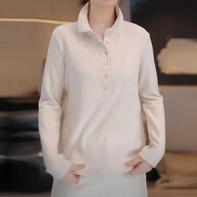 休闲宽松巨显瘦打底上衣秋冬新款大码女装高级感半开翻领长袖T恤