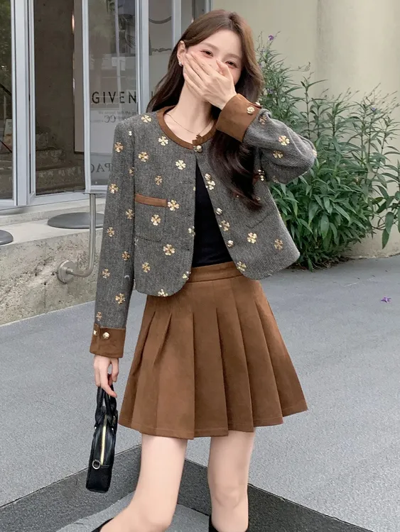 SS966655巨好看的韩系秋季穿搭一整套两件套减龄小香风套装裙