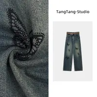 【TangTang·Studio】蝴蝶烫钻牛仔裤休闲百搭气质牛杂裤子-259620