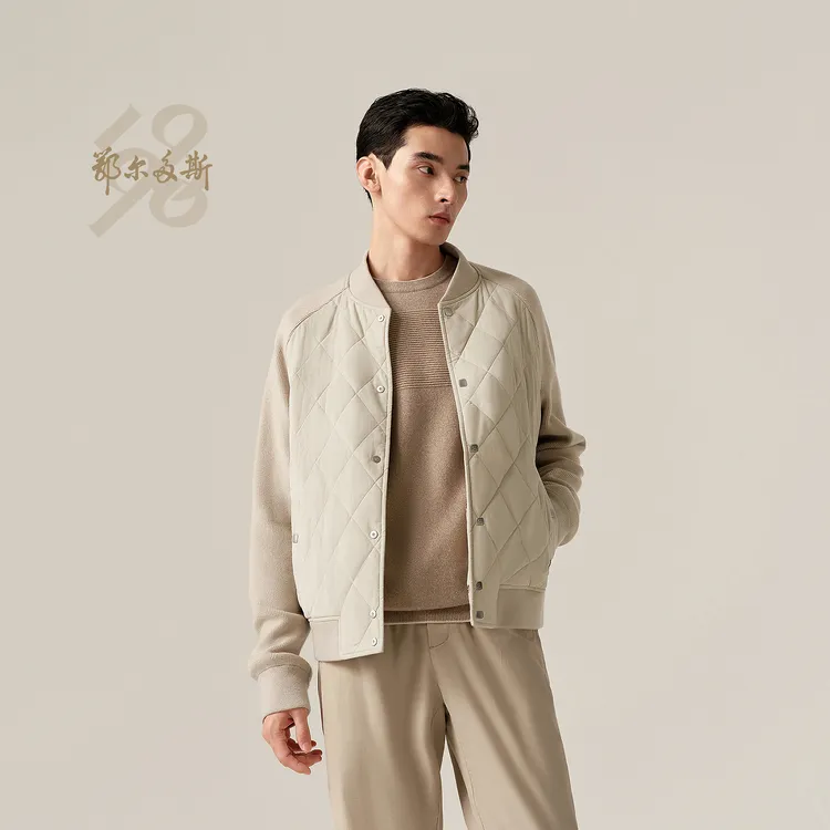 鄂尔多斯1980新品纯棉羊绒絮片填充棒球领男装保暖棉服外套26早春