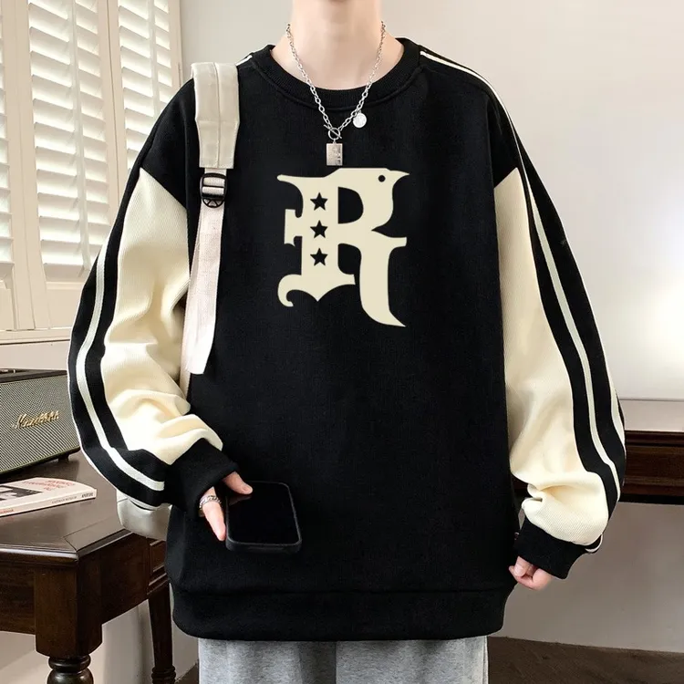 时尚休闲长袖卫衣男2025春秋季新款潮流百搭宽松大码痞帅圆领上衣