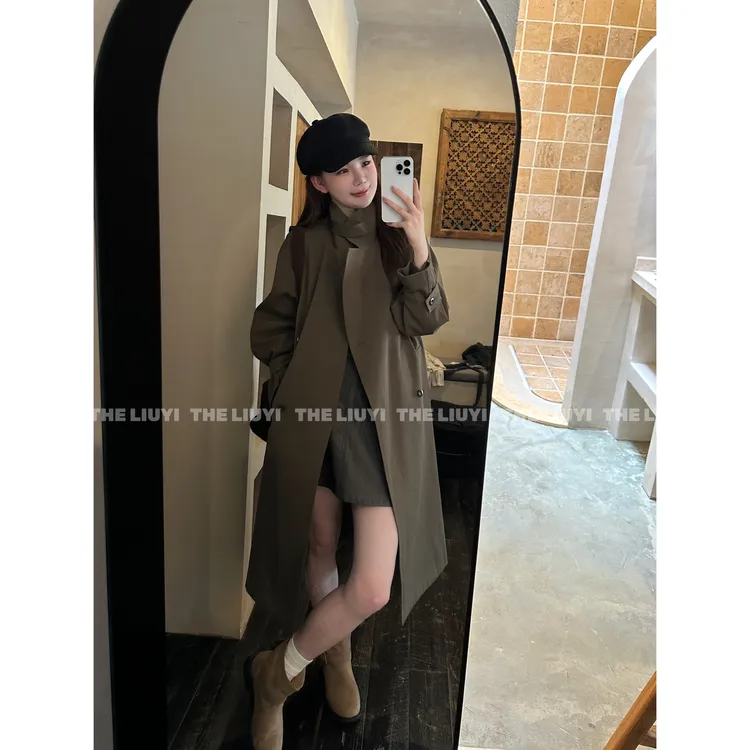 【LIUYI】乌木沉香~韩系宽松长款风衣外套5812A3