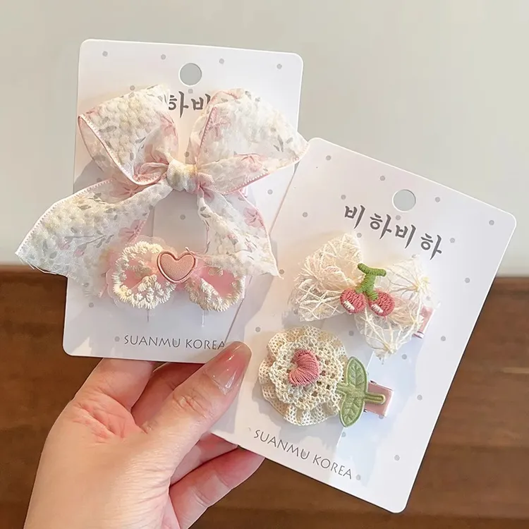 儿童蕾丝小香风蝴蝶结刺绣花朵发夹宝宝甜美发卡边夹小女孩发饰