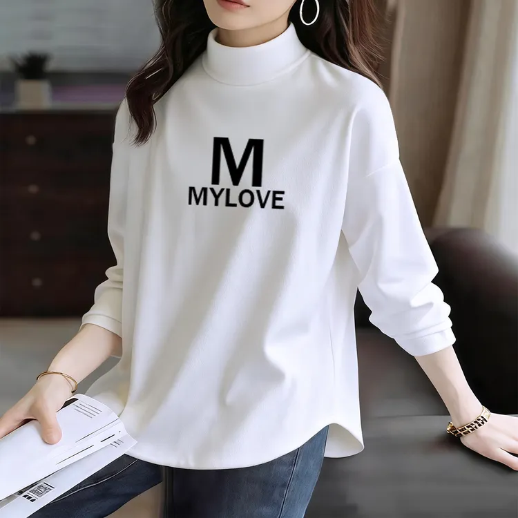 加厚德绒半高领打底衫女秋冬季大码保暖百搭显瘦内搭白色长袖T恤