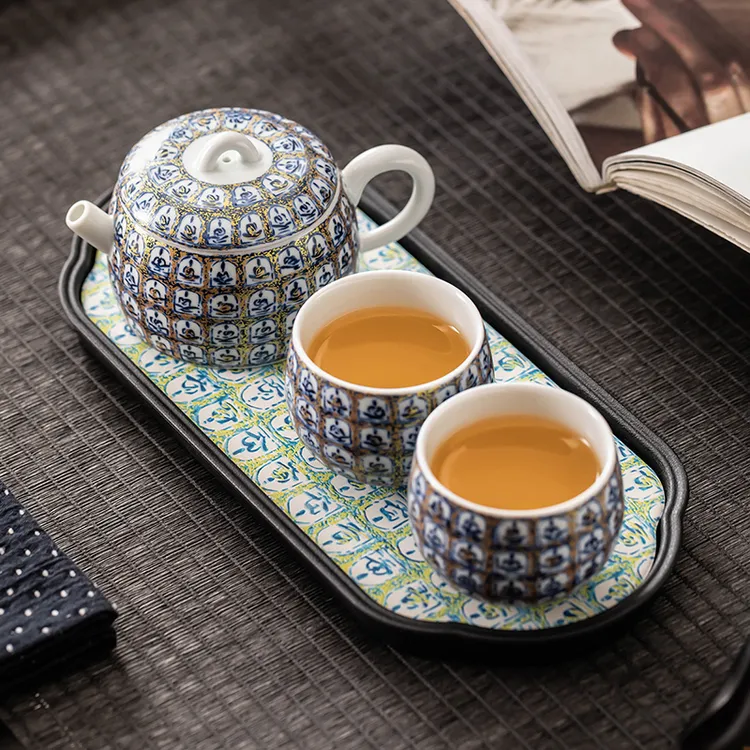 高档苏打釉千佛一壶两杯茶具办公室家用待客泡茶专用便携功夫茶具