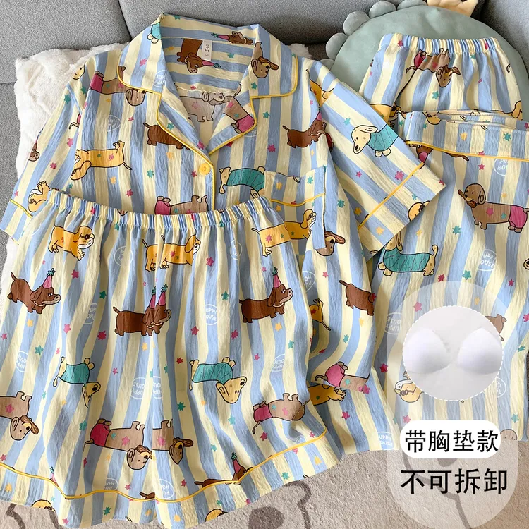 【链接有胸垫版可选】卡通眼镜狗大码睡衣女春夏季宽松大码家居服
